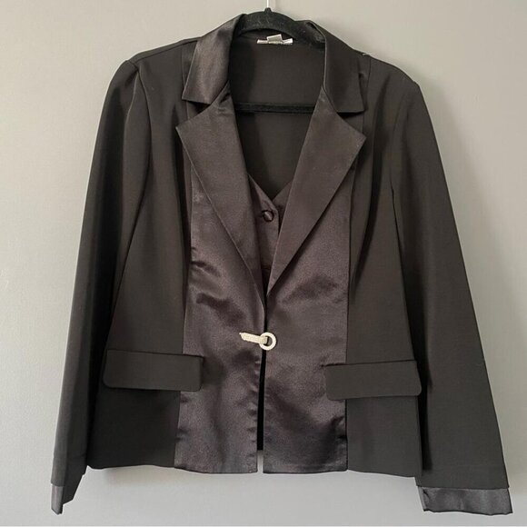 Joseph Ribkoff Whimsigoth Tuxedo Blazer Rhinestone Clasp Dark Glamour - Picture 2 of 15